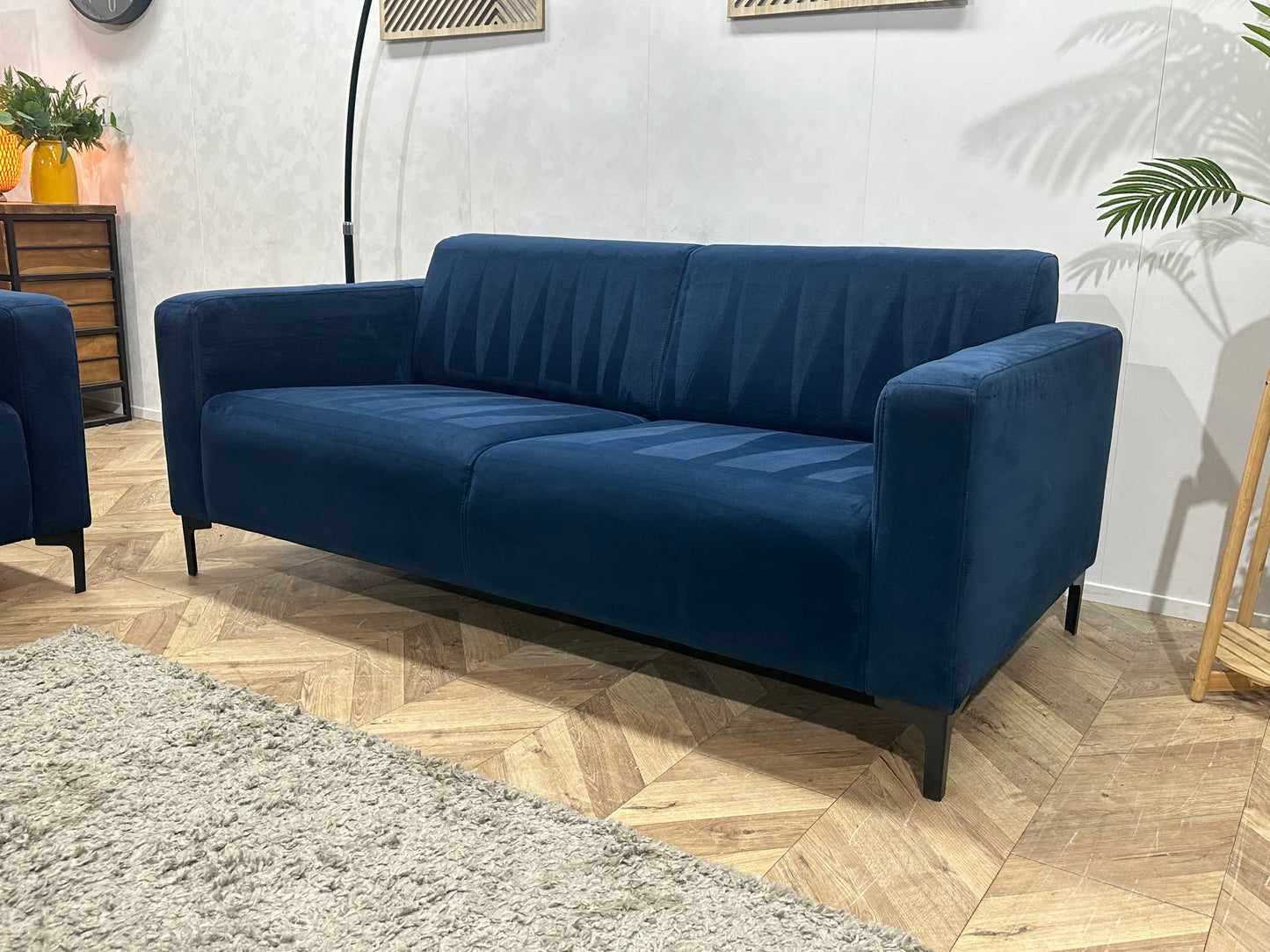 Blauwe Velvet Banken Set ~ Vaste Kussens