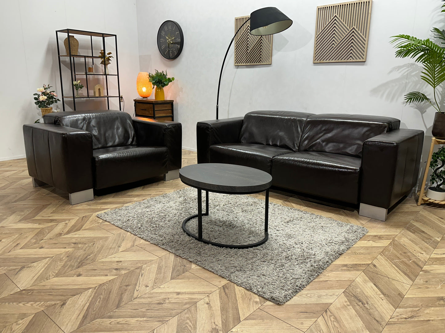 Bruine Echt Lederen 2.5-Zits Bank Inc Fauteuil ~ Geïmpregneerd