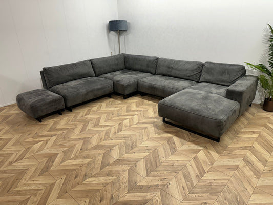 Antraciet Suède Lederen U Bank Inc Hocker ~ Losse Kussens Met Afneembare Hoezen