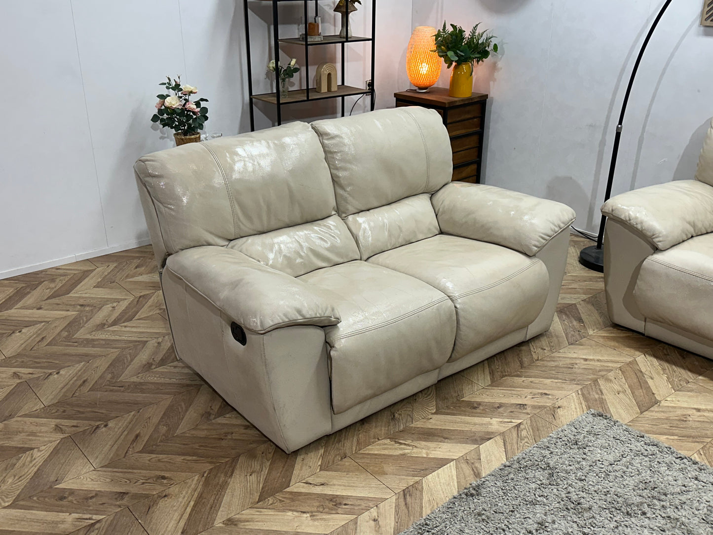 Crème Echt Lederen Banken Set ~ Geïmpregneerd ~ Relaxfunctie