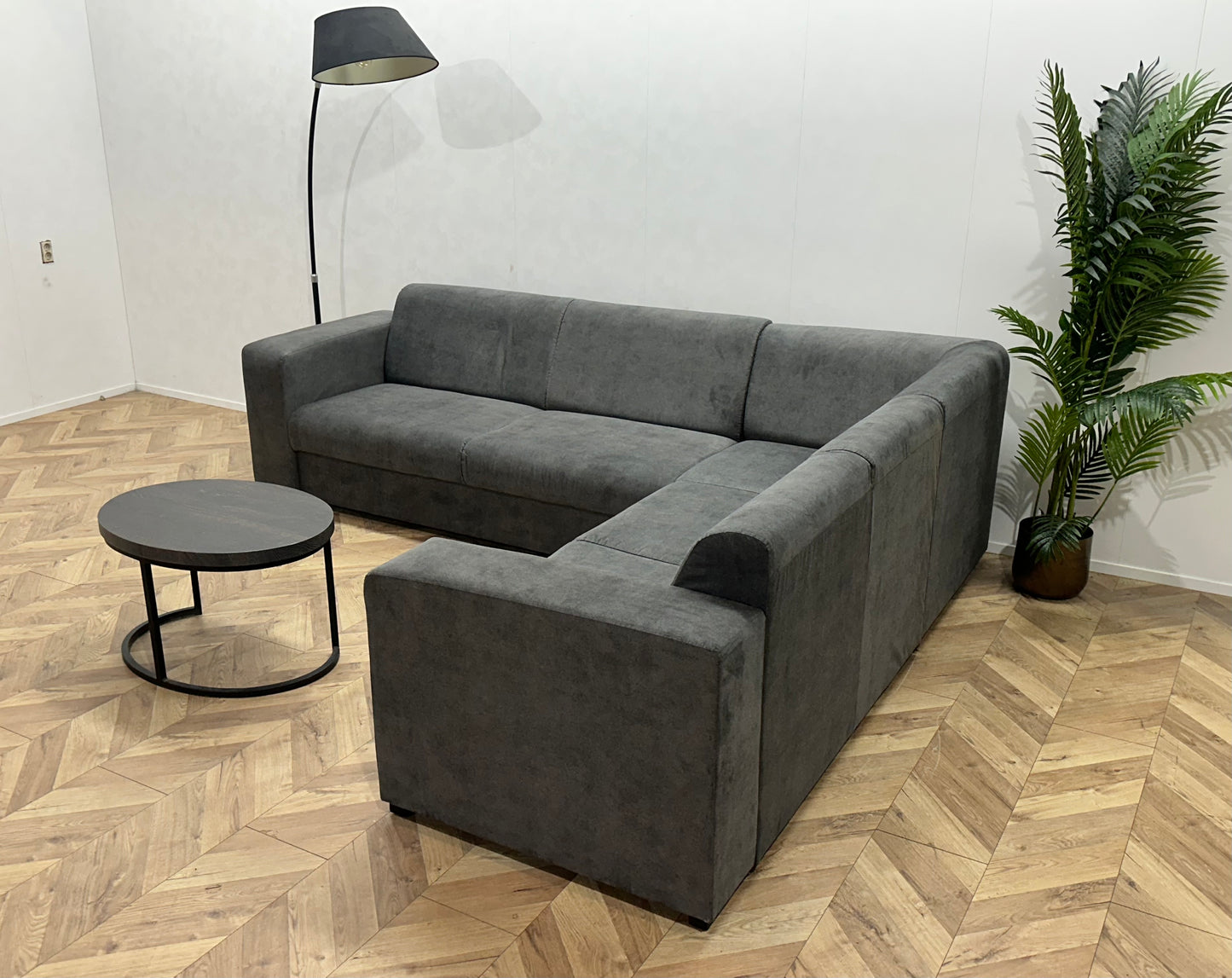 !Showroommodel! Antraciet Suède Stoffen Hoekbank