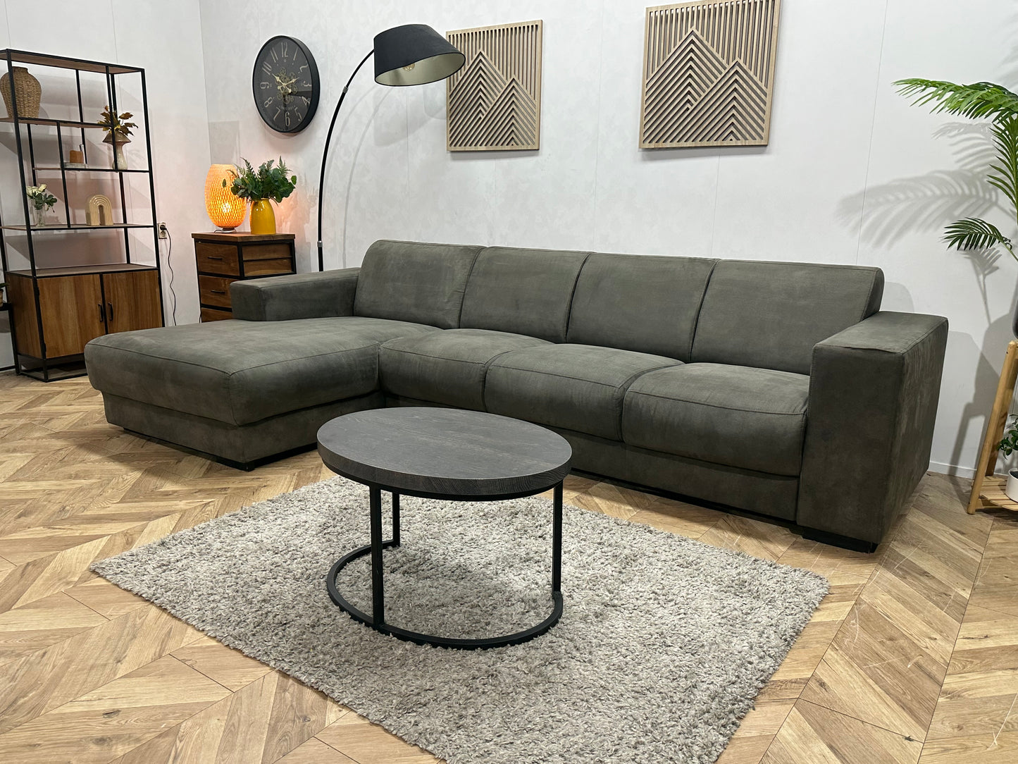 Antraciet Suède Stoffen Hoekbank ~ Vaste Kussens