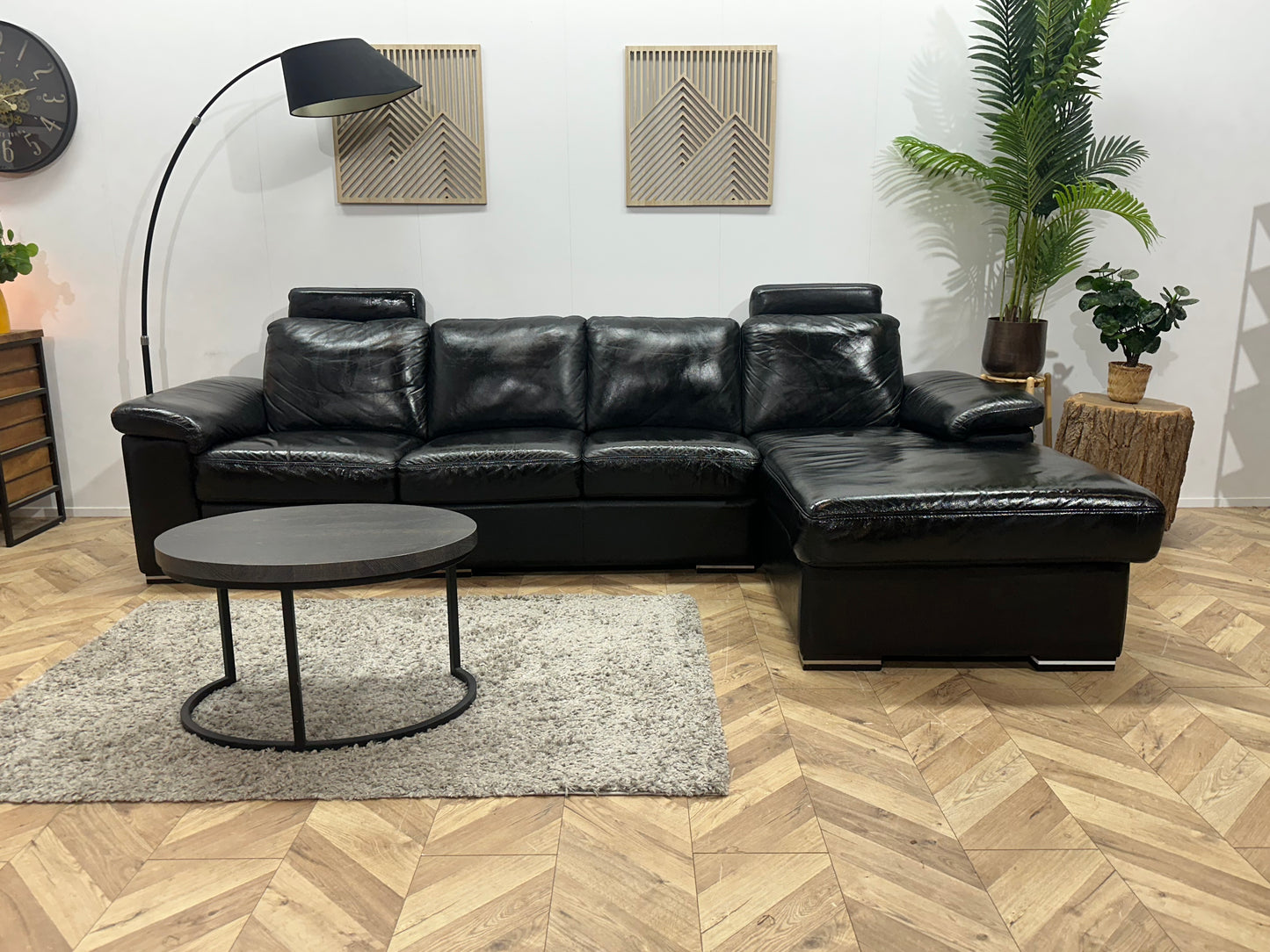 Zwarte Echt Lederen Hoekbank ~ Geïmpregneerd