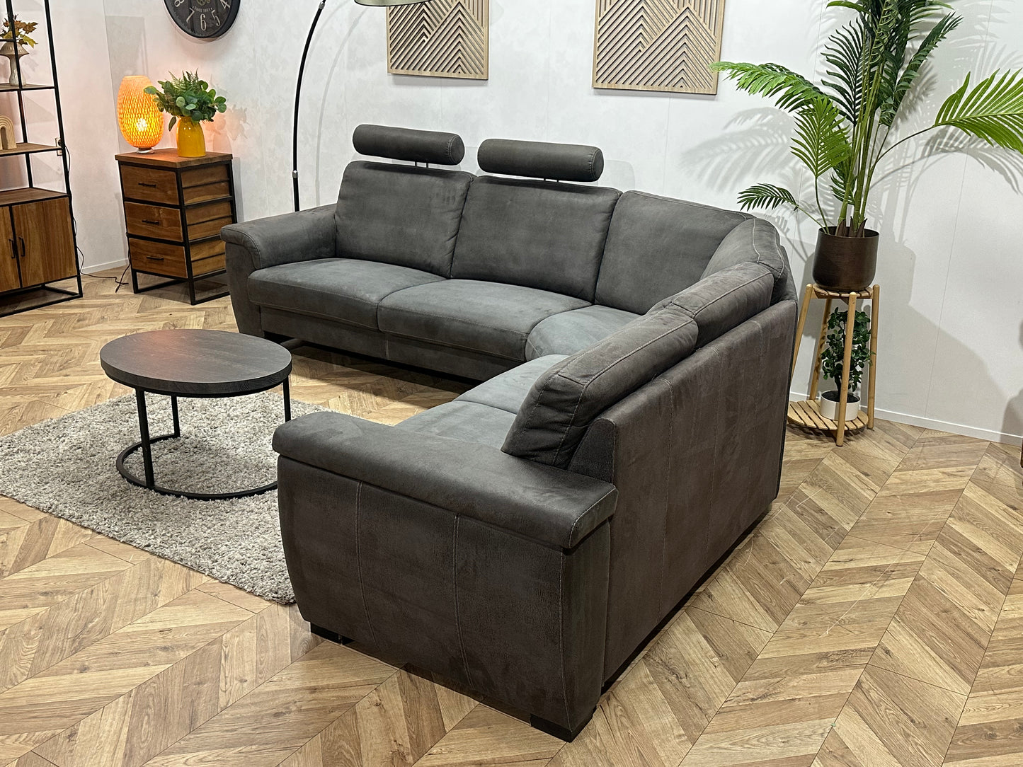 Antraciet Suède Stoffen Hoekbank ~ Vaste Kussens