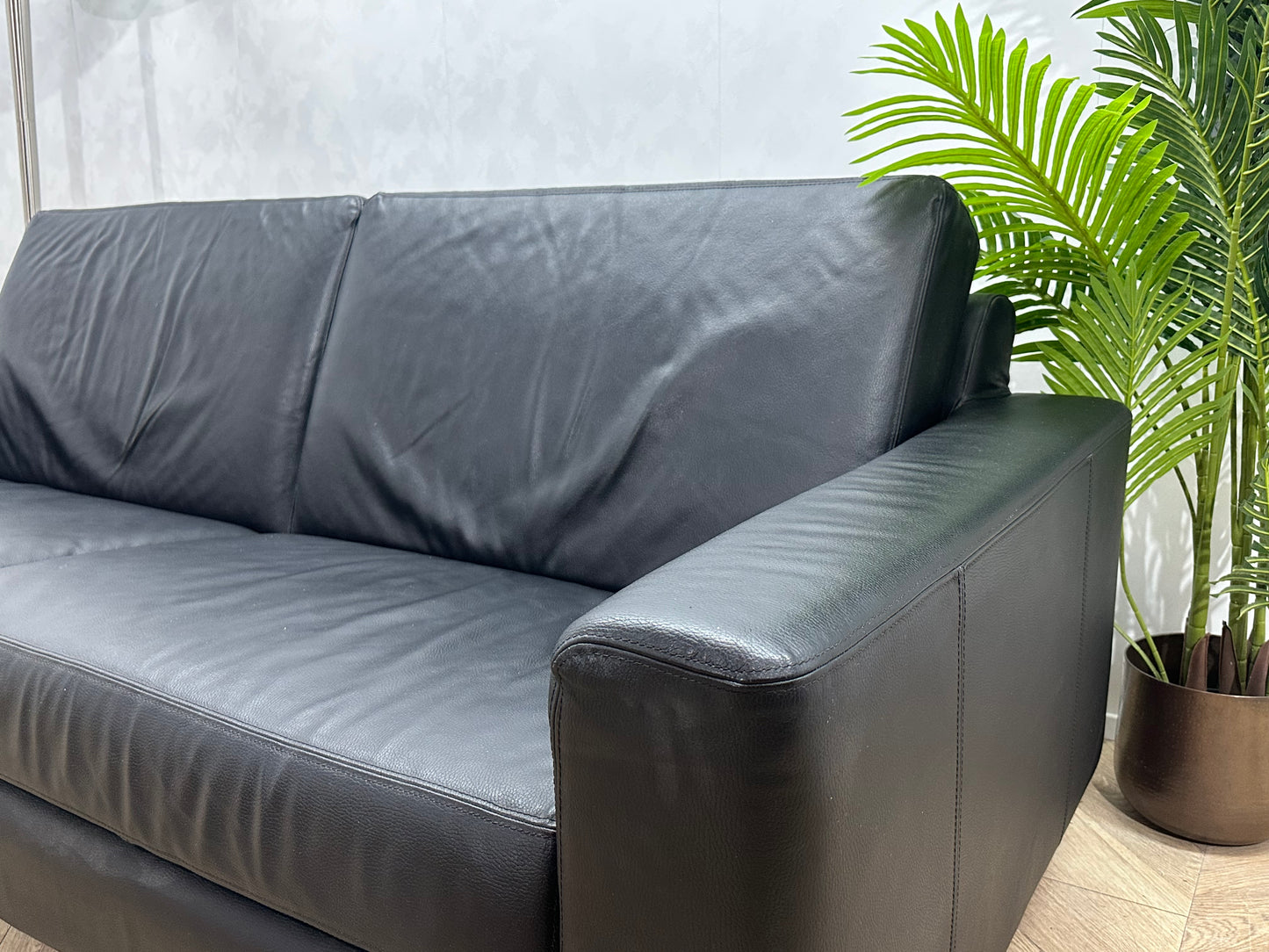 Zwart Echt Lederen 2.5-Zits Bank ~ Losse Kussens Met Afneembare Hoezen