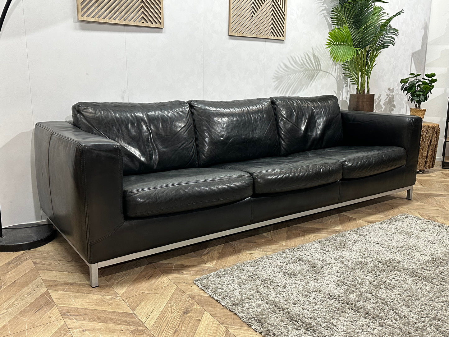 Machalke Zwarte Echt Lederen 3-Zits Bank ~ Nieuwstaat