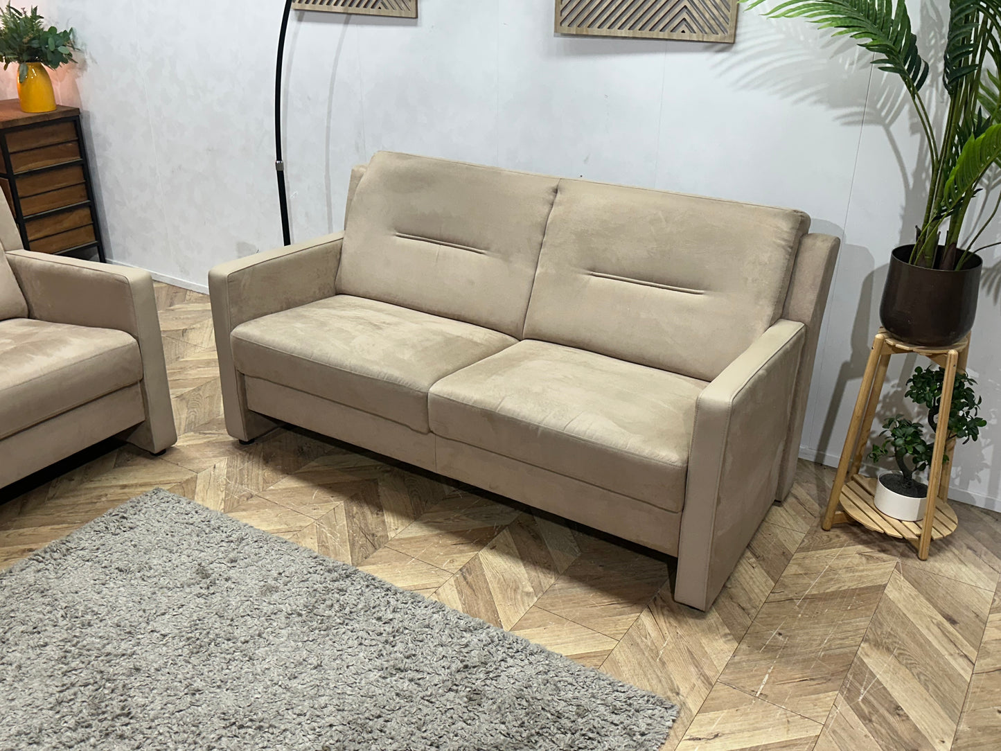 Beige Suede Stoffen/Lederen Banken Set ~ Vaste Kussens
