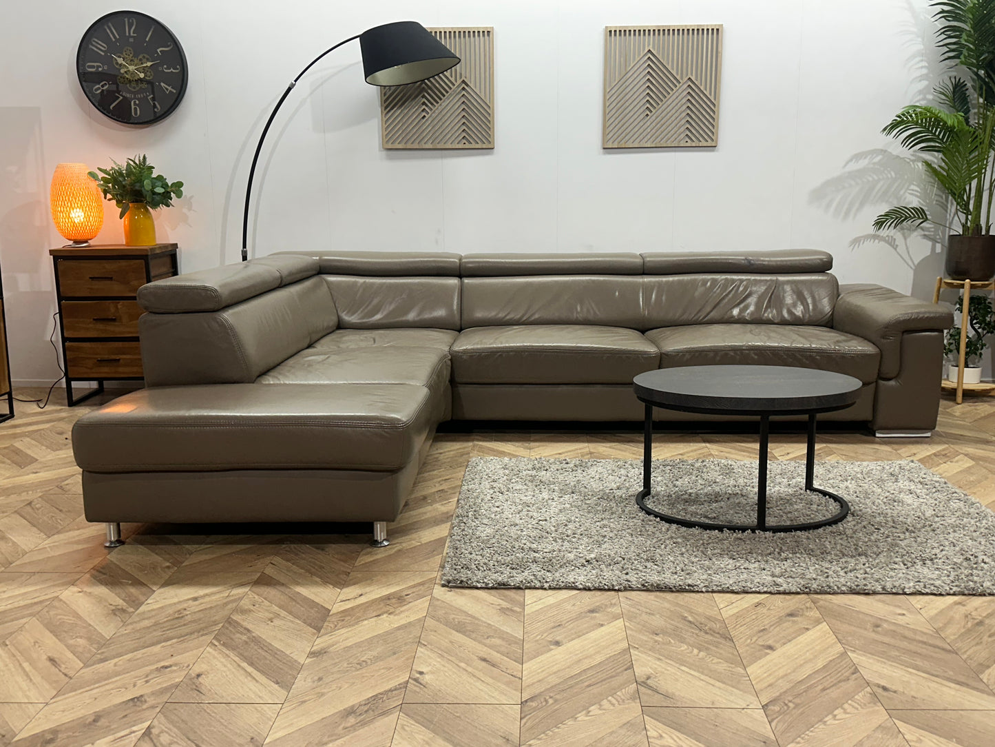 Licht Bruine Echt Lederen Hoekbank ~ Verstelbare Hoofdsteunen