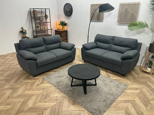 Vente-Unique Grijze Suède Stoffen Banken Set ~ Vaste Kussens