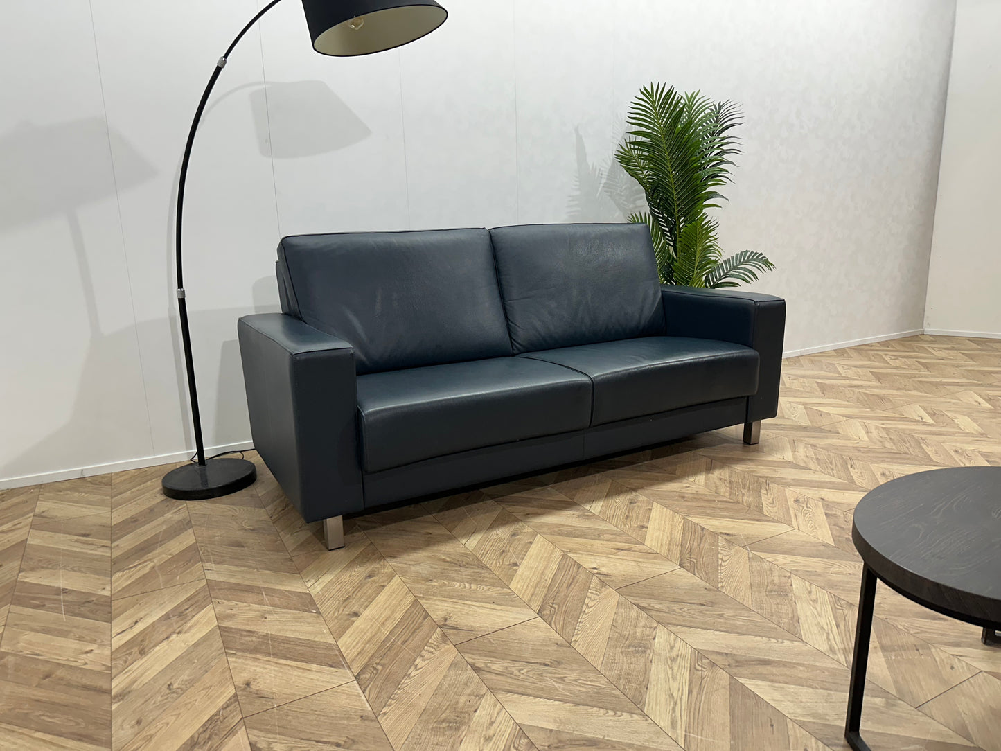 Blauwe Echt Lederen 2.5-Zits Bank ~ Vaste Kussens