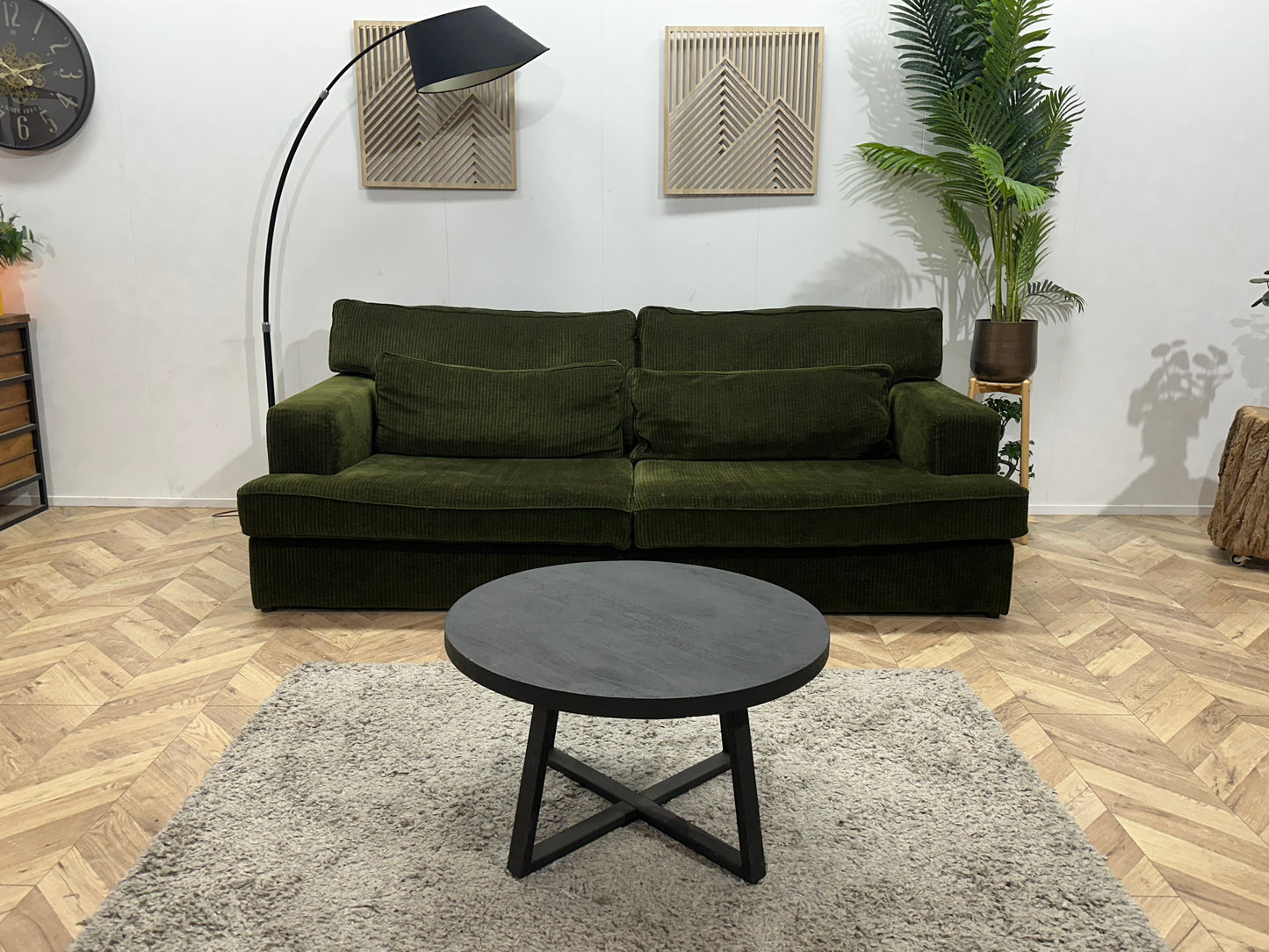 Groene Velvet 2.5-Zits Bank ~ Losse Kussens Met Afneembare Hoezen