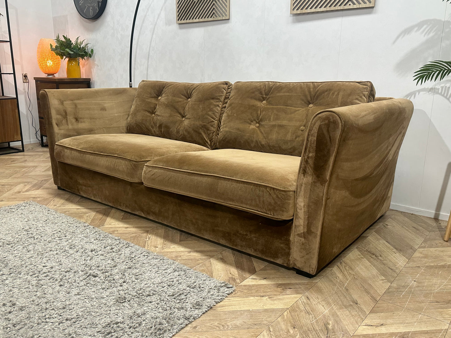 Licht Bruine Velvet Ruime 2.5-Zits Bank ~ Losse Kussens Met Afneembare Hoezen