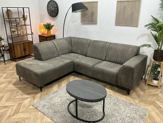 Antraciet Suède Stoffen Hoekbank ~ Vaste Kussens