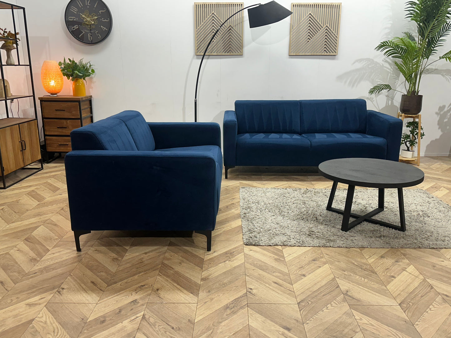 Blauwe Velvet Banken Set ~ Vaste Kussens