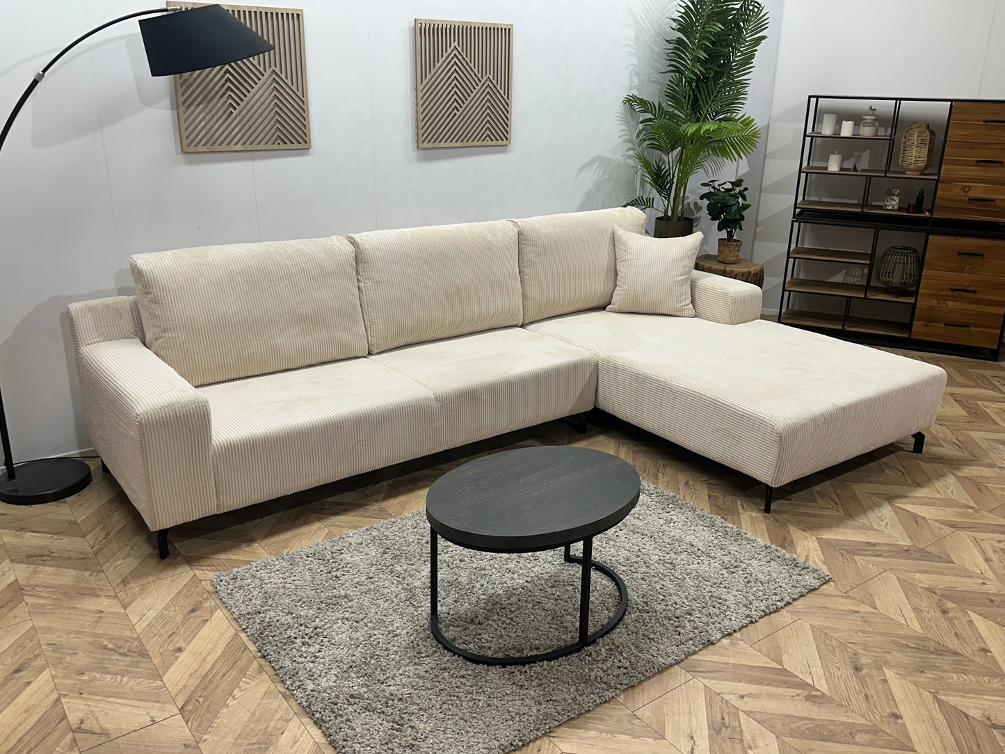 !Showroommodel! Witte/Crème Ribstof Hoekbank