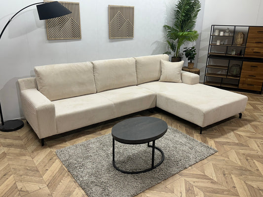 !Showroommodel! Witte/Crème Ribstof Hoekbank