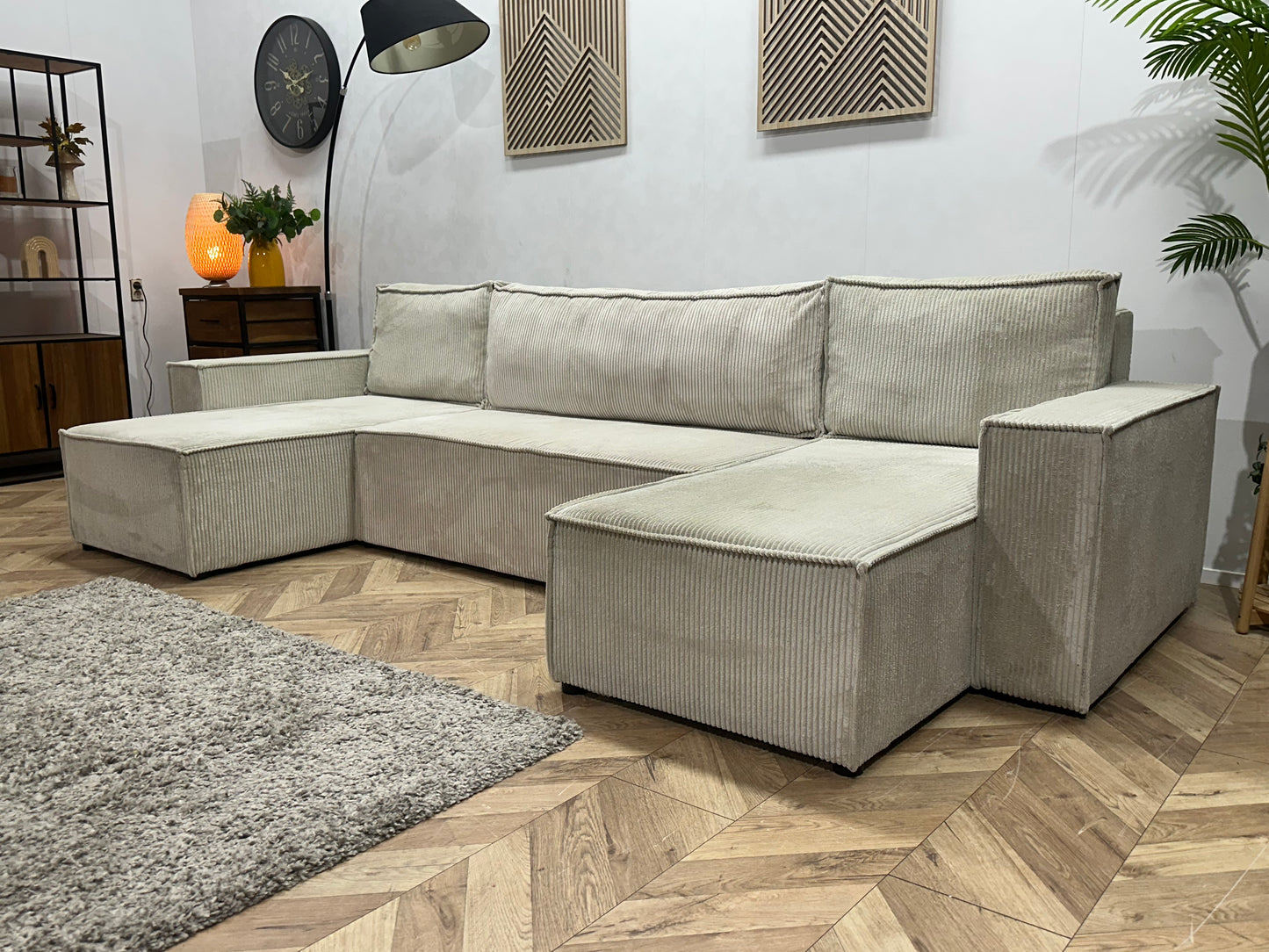 !Showroommodel! Witte Ribstof U Bank ~ Slaapfunctie