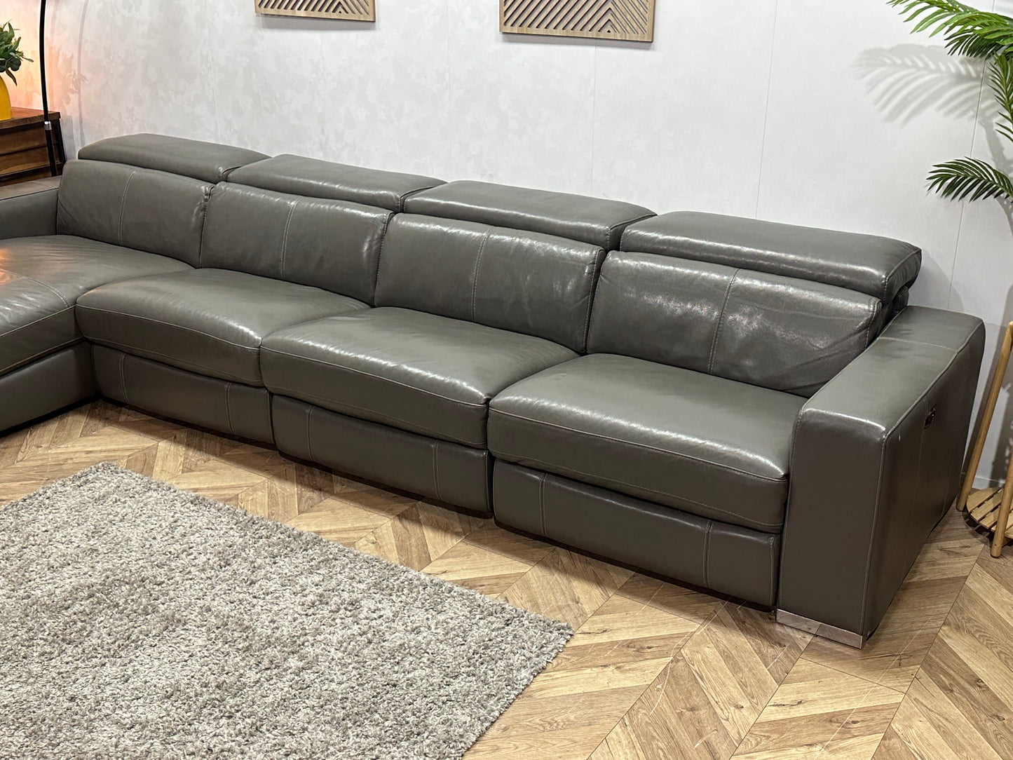 Lederland Grijze Echt Lederen Design Hoekbank ~ Elektrisch Verstelbaar