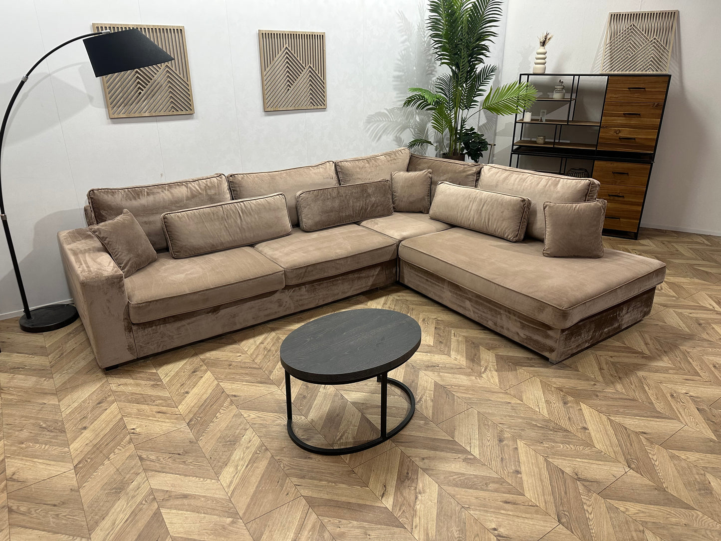 Licht Bruine Velvet Hoekbank ~ Losse Kussens Met Afneembare Hoezen