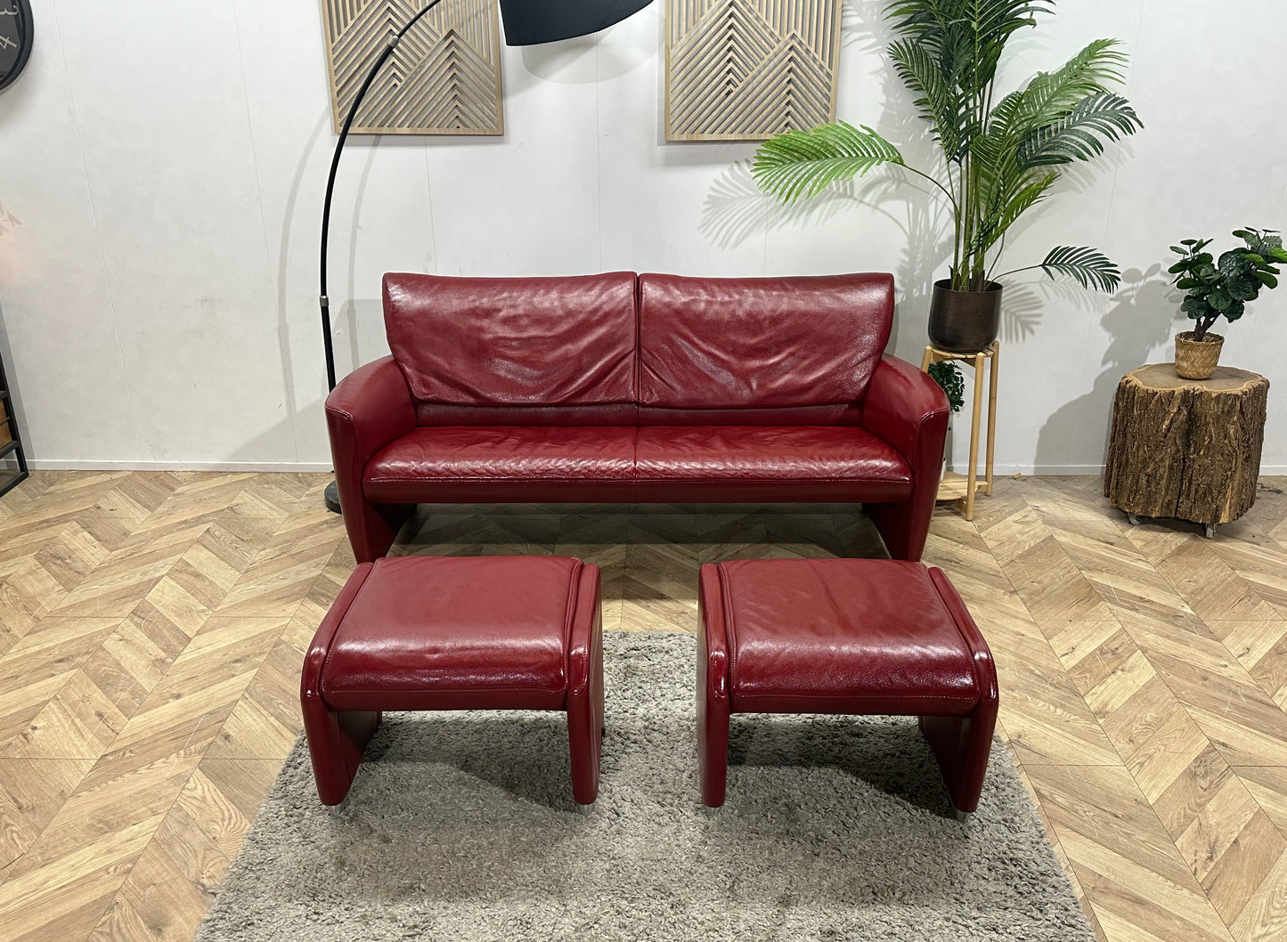 Jori Rode Echt Lederen 2.5-Zits Bank Inc Hockers ~ Geïmpregneerd