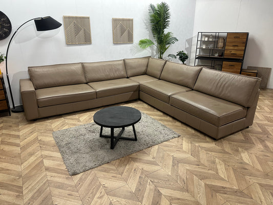 Bruine Echt Lederen Ruime Hoekbank ~ Nieuwstaat