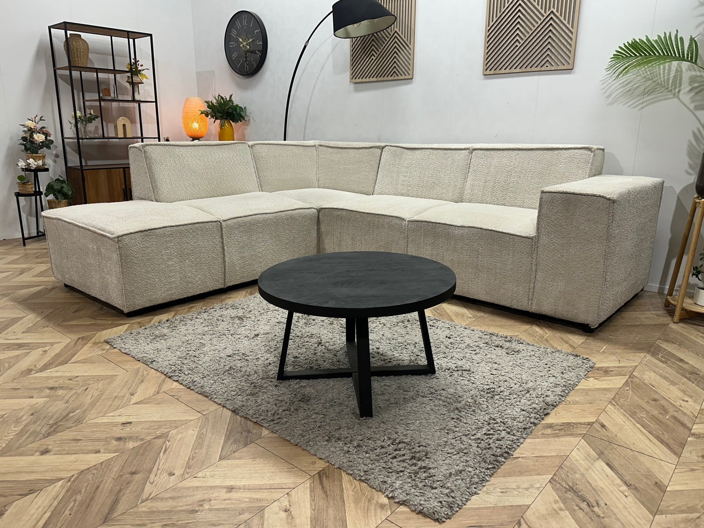 !Showroommodel! Witte Bouclé Stoffen Hoekbank