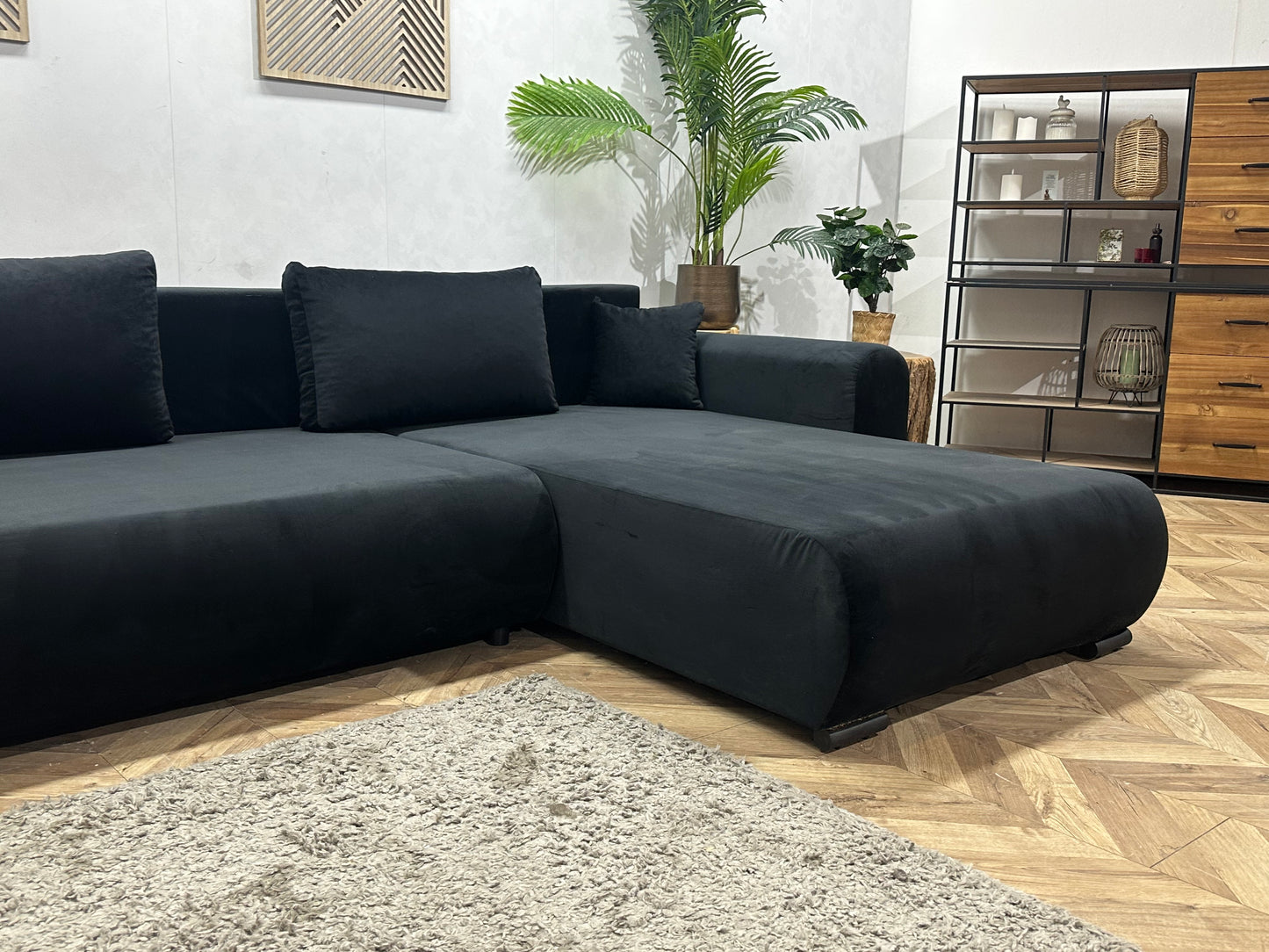 !Showroommodel! Zwarte Velvet Hoekbank