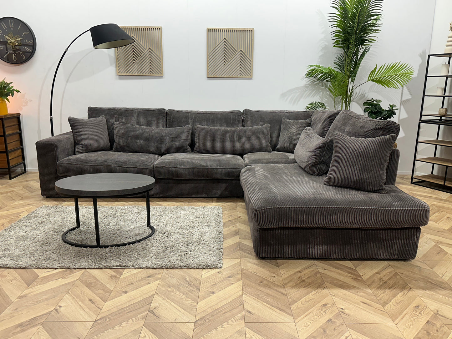 Antraciet Ribstof Hoekbank ~ Losse Kussens Met Afneembare Hoezen