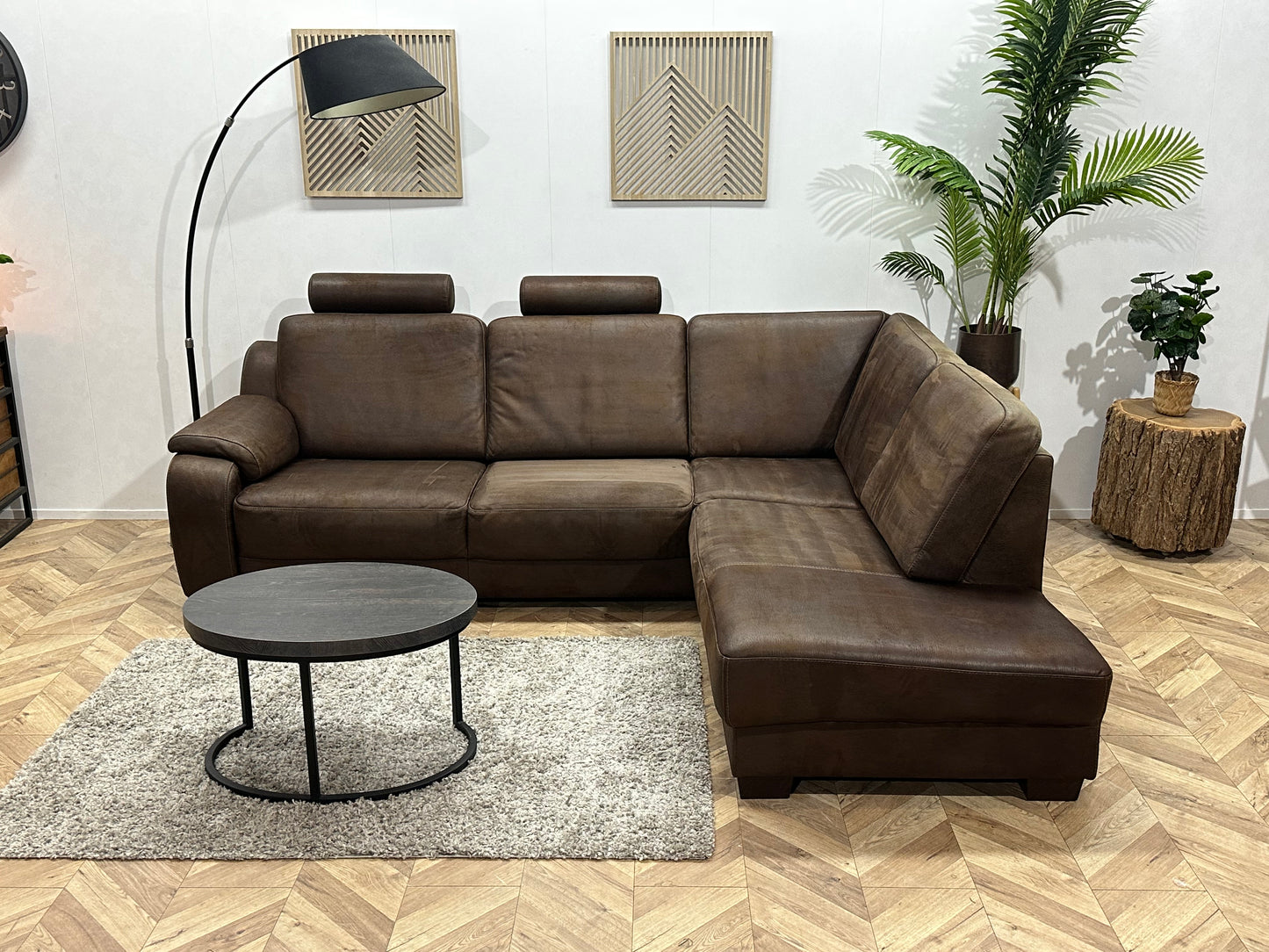 Bruine Suède Stoffen Hoekbank ~ Vaste Kussens