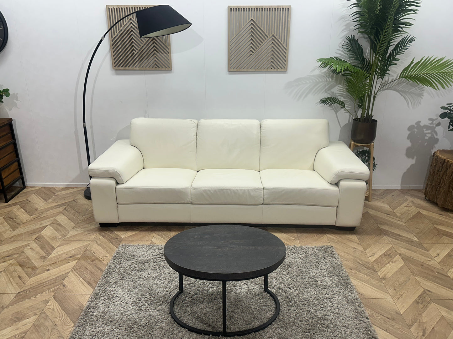 Witte Echt Lederen 3-Zits Bank ~ Vaste Kussens