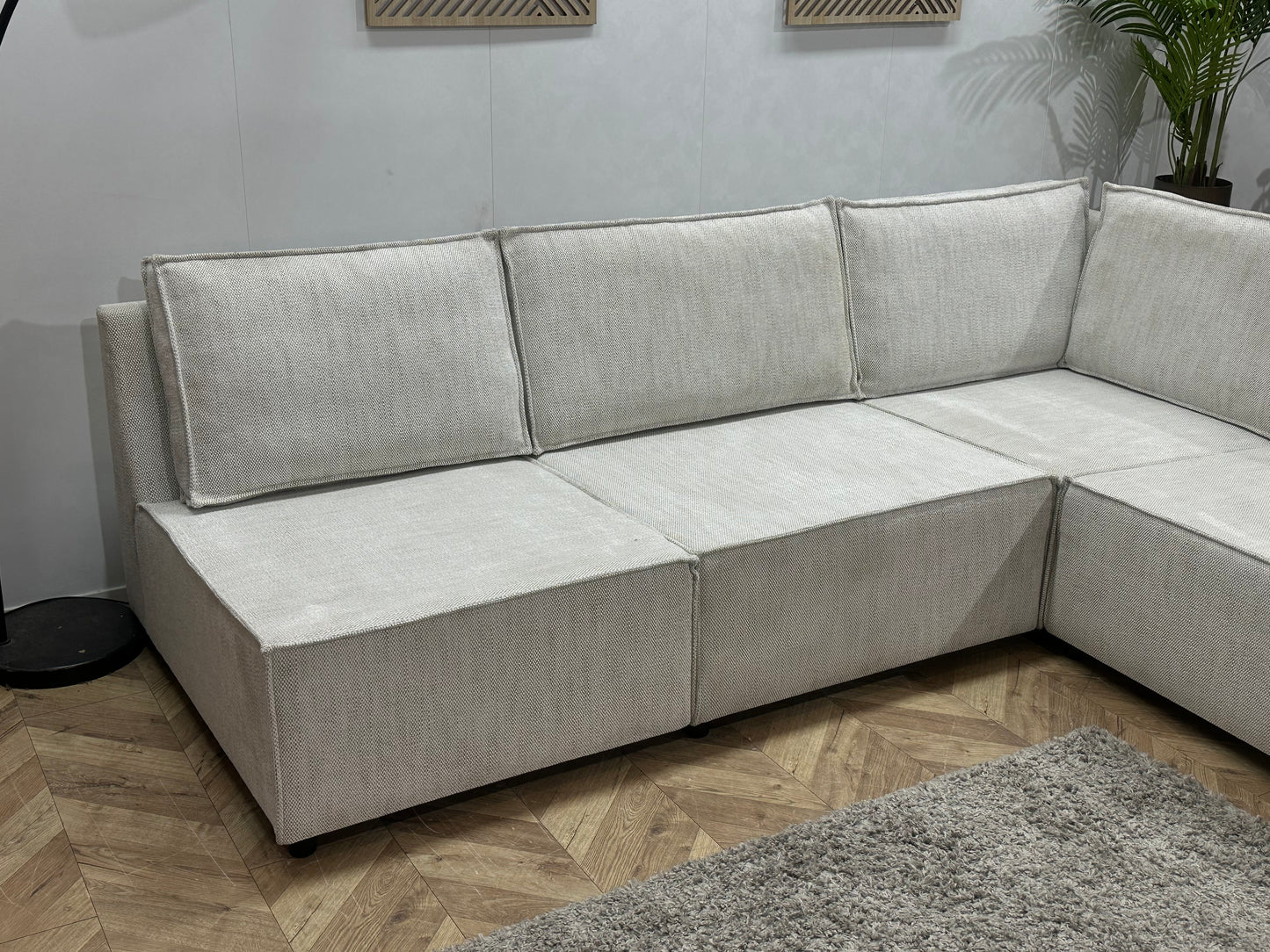 Witte Suède Stoffen Modulaire Hoekbank ~ Meerdere Opstellingen