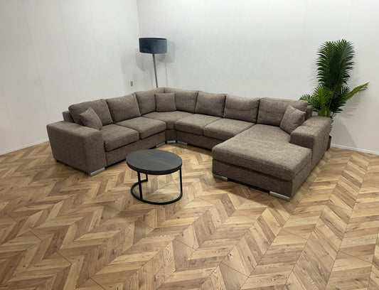 Grijze/Beige U Bank ~ Losse Kussens Met Afneembare Hoezen