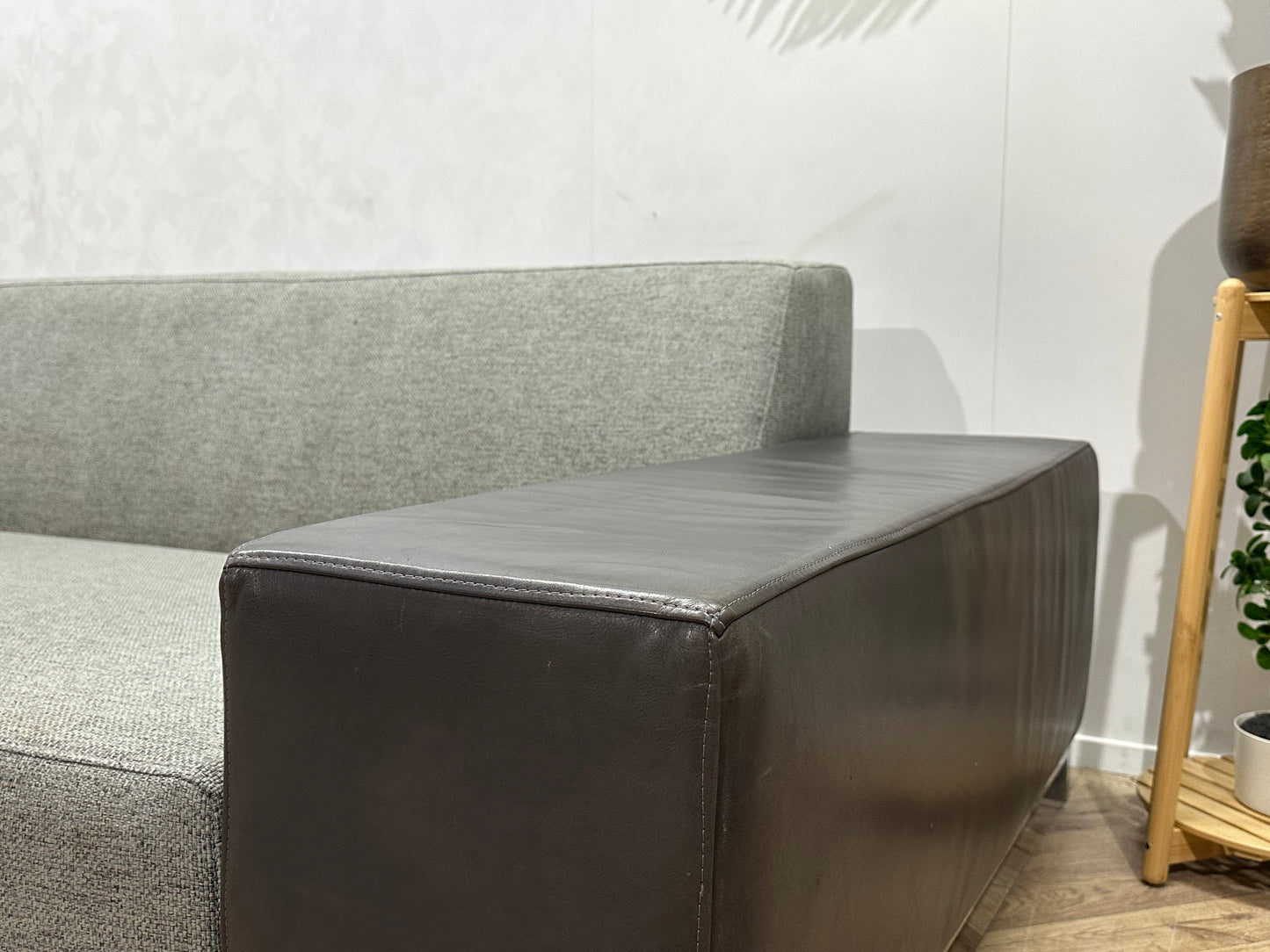 Licht Grijze/Antraciet Stoffen/Echt Lederen Design 2.5-Zits Bank ~ Vaste Kussens