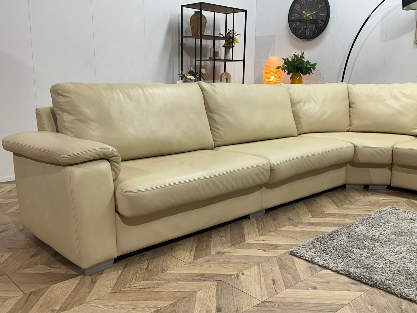 Crème Echt Lederen Hoekbank ~ Vaste Kussens