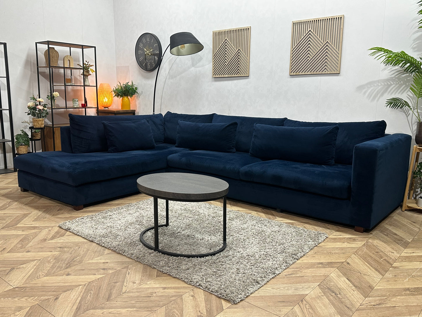 Blauwe Velvet Hoekbank ~ Losse Kussens Met Afneembare Hoezen