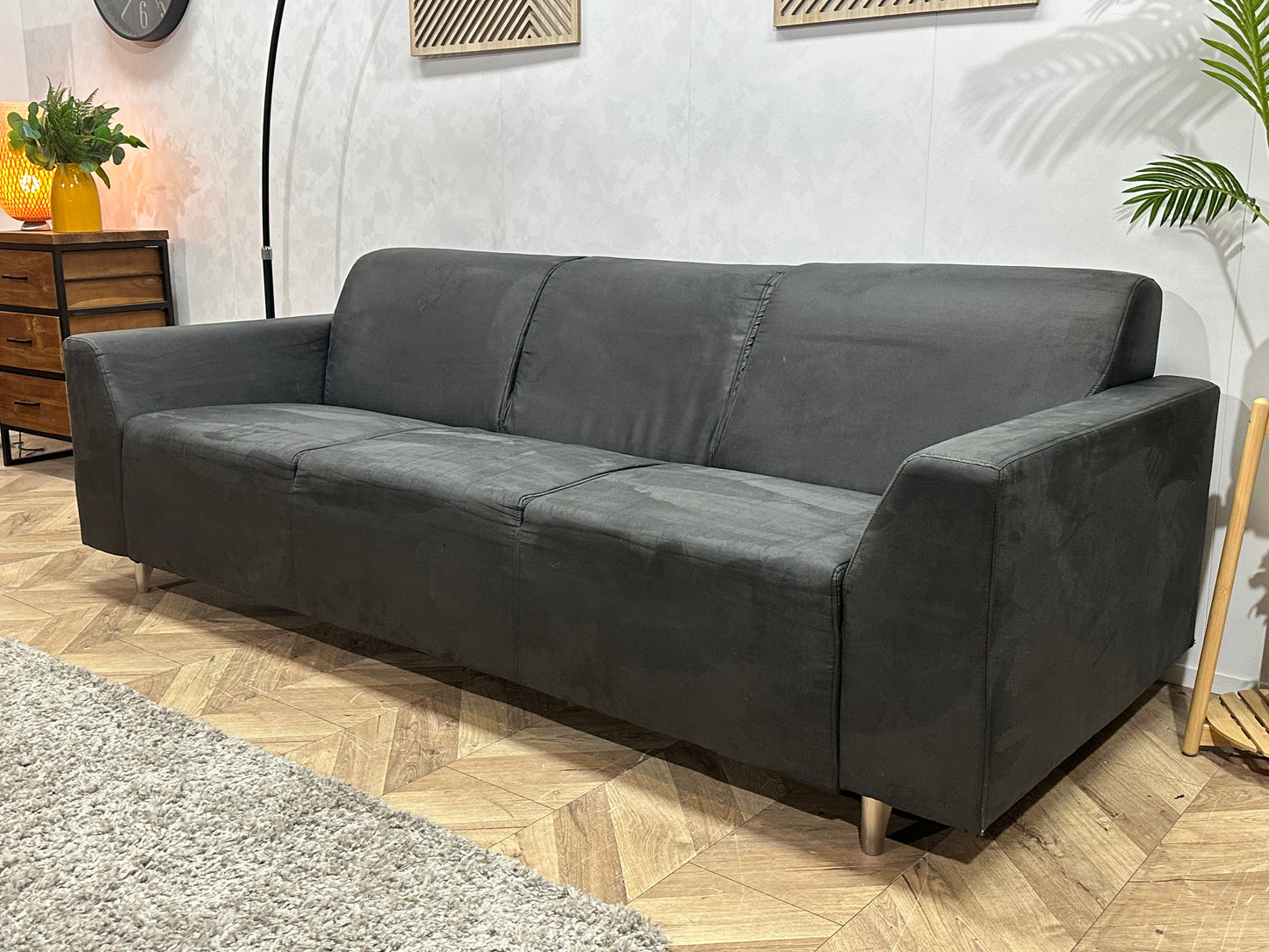 Antraciet Suède Stoffen 3-Zits Bank ~ Vaste Kussens