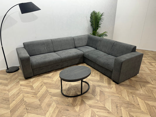 !Showroommodel! Antraciet Suède Stoffen Hoekbank