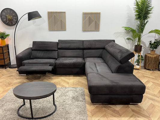 !Nieuwstaat! Xooon Antraciet Suède Stof Hoekbank ~ Elektrisch Verstelbaar