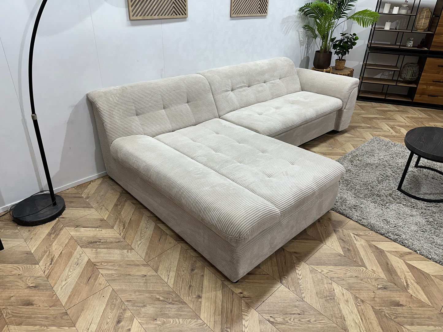 !Showroommodel! Crème Ribstof Hoekbank ~ Opbergruimte