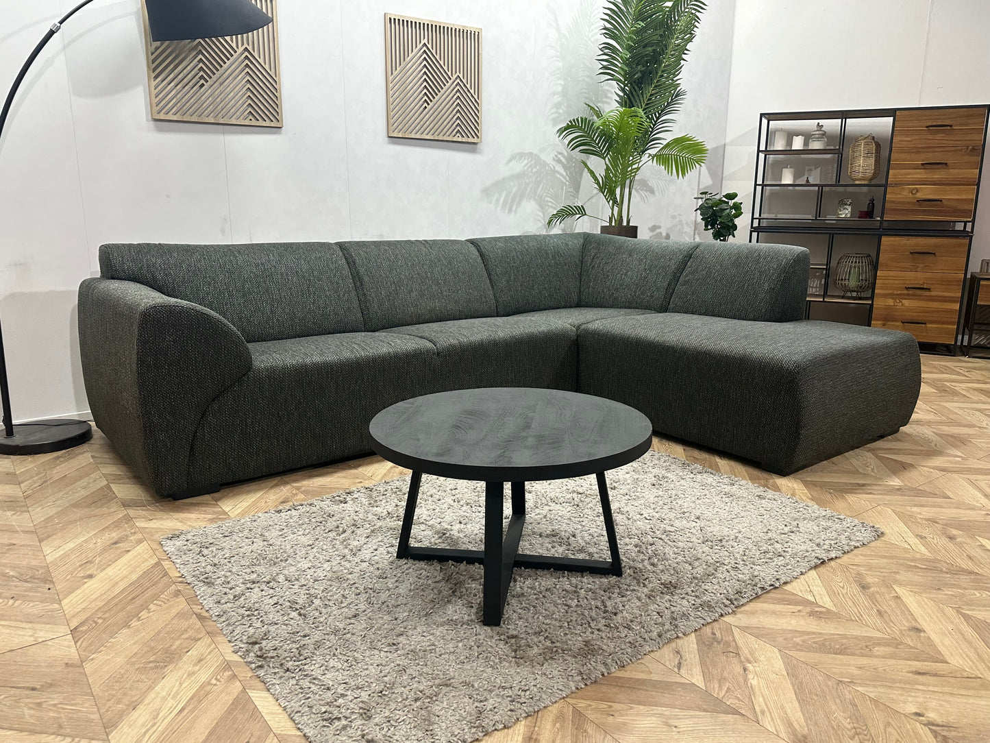 Antraciet Hoekbank ~ Vaste Kussens