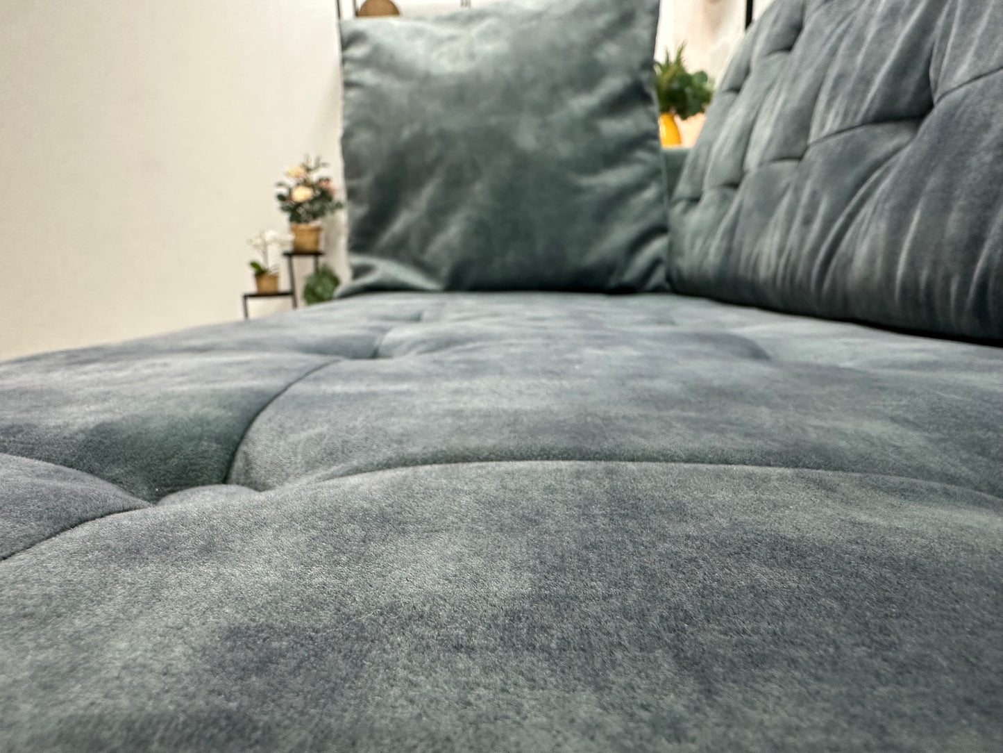 Umix Blauwe Velvet 2.5-Zits Bank ~ Losse Rugkussens Met Afneembare Hoezen