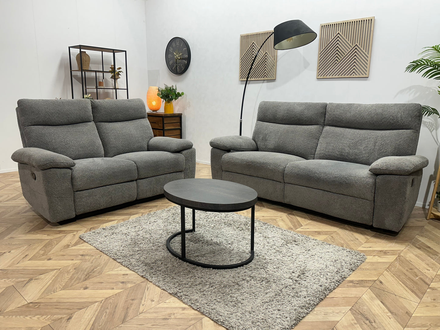Grijze Bouclé Stoffen Banken Set ~ Relaxfunctie