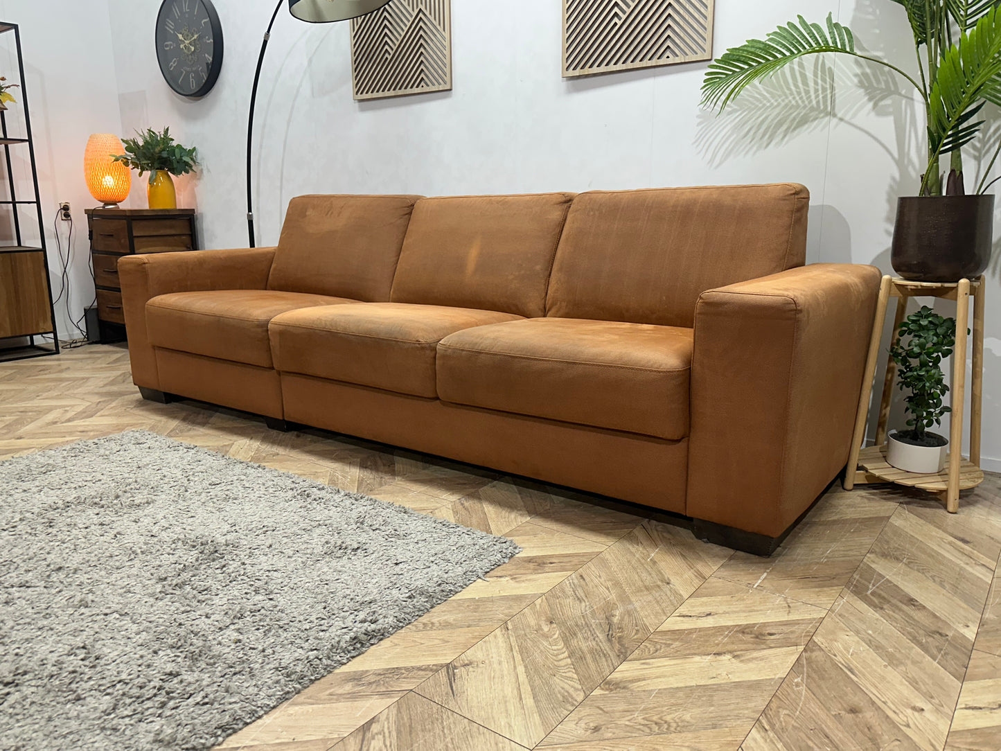 Cognac Bruine Suède Stoffen 3-Zits Bank Inc Hocker ~ Inruilvoordeel