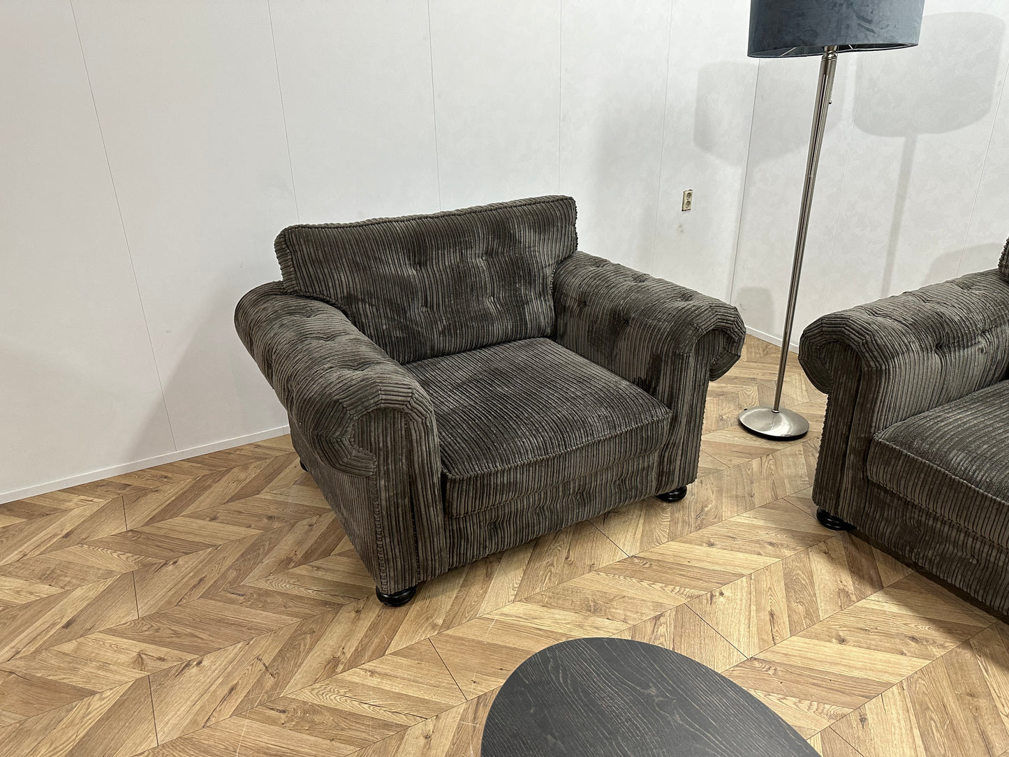 UrbanSofa Antraciet Ribstof Fauteuil Set ~ Losse Kussens Met Afneembare Hoezen