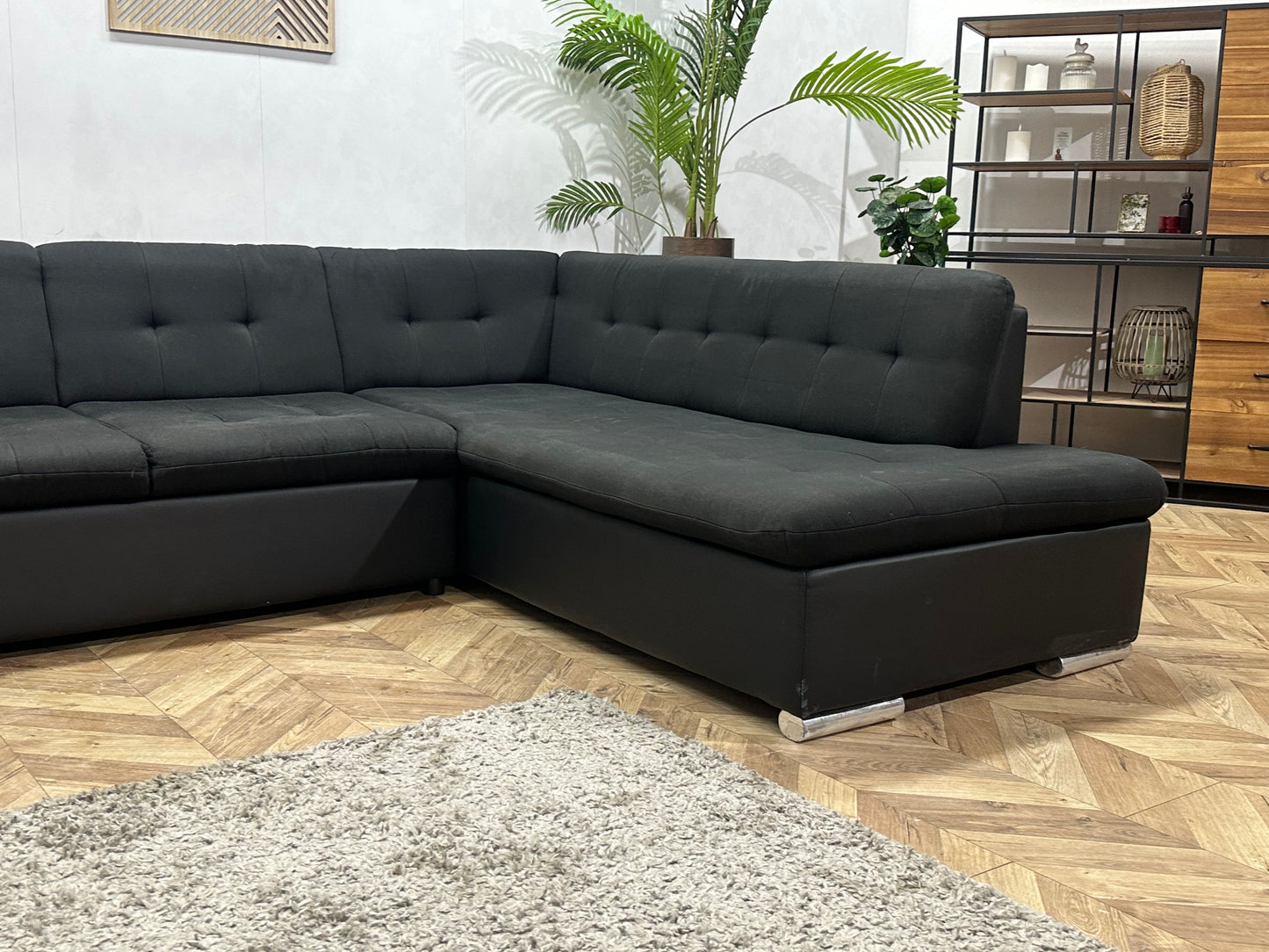 !Showroommodel! Zwarte Stoffen/Lederen U Bank