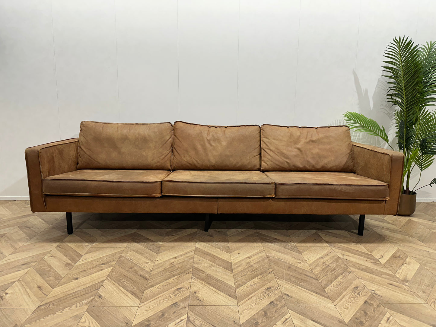 Be Pure Cognac Bruine 3-Zits Bank Inc. Groene Fauteuil - Losse Kussens