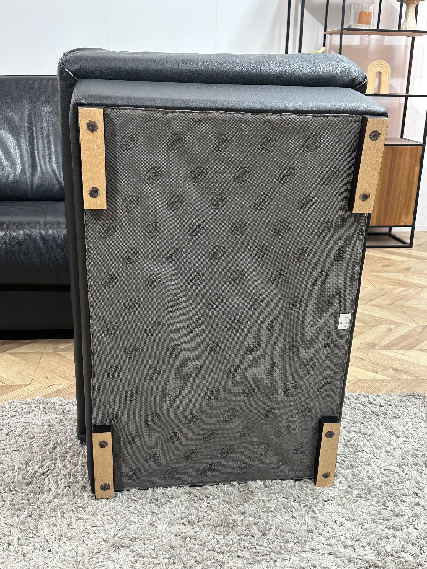 H&H Zwart Lederen Banken Set Incl Hocker ~ Vaste Kussens