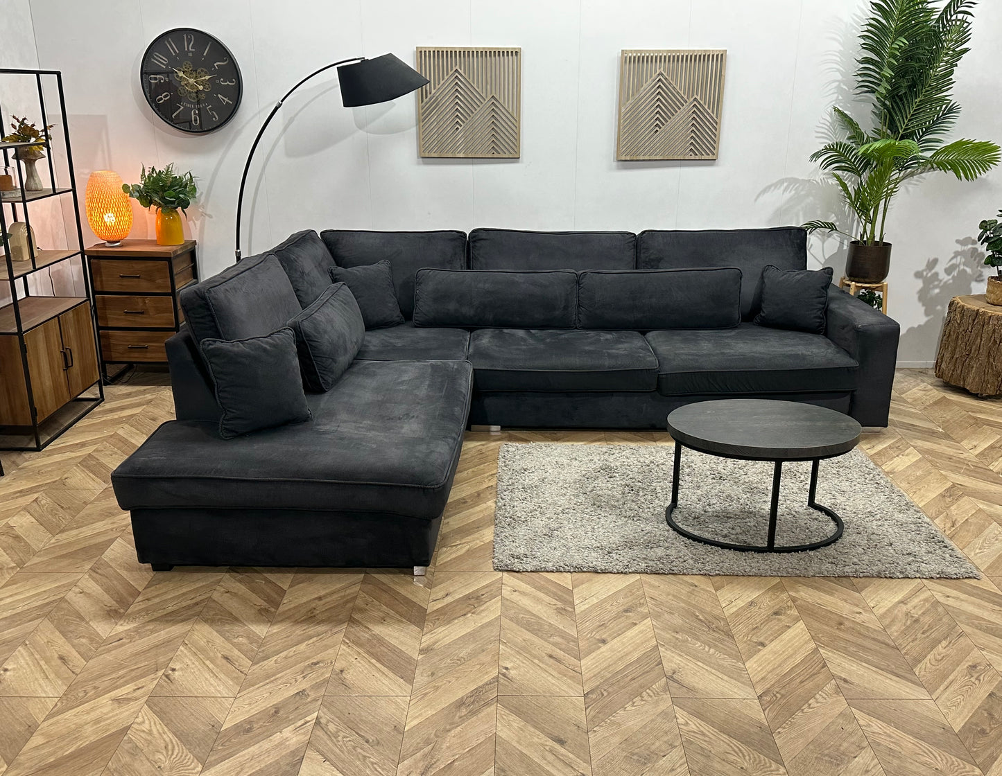Antraciet Velvet Hoekbank ~ Losse Kussens Met Afneembare Hoezen