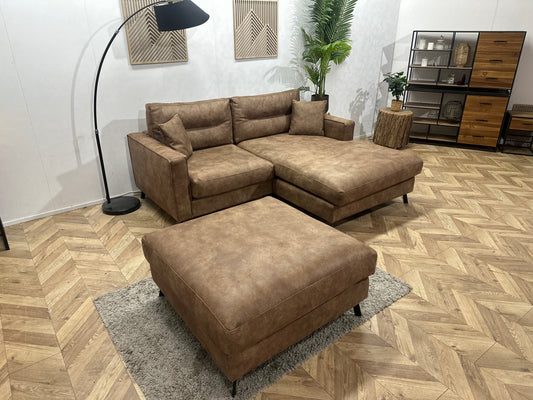 Bruine Suède Stoffen Hoekbank Inc Hocker ~ Losse Kussens Met Afneembare Hoezen