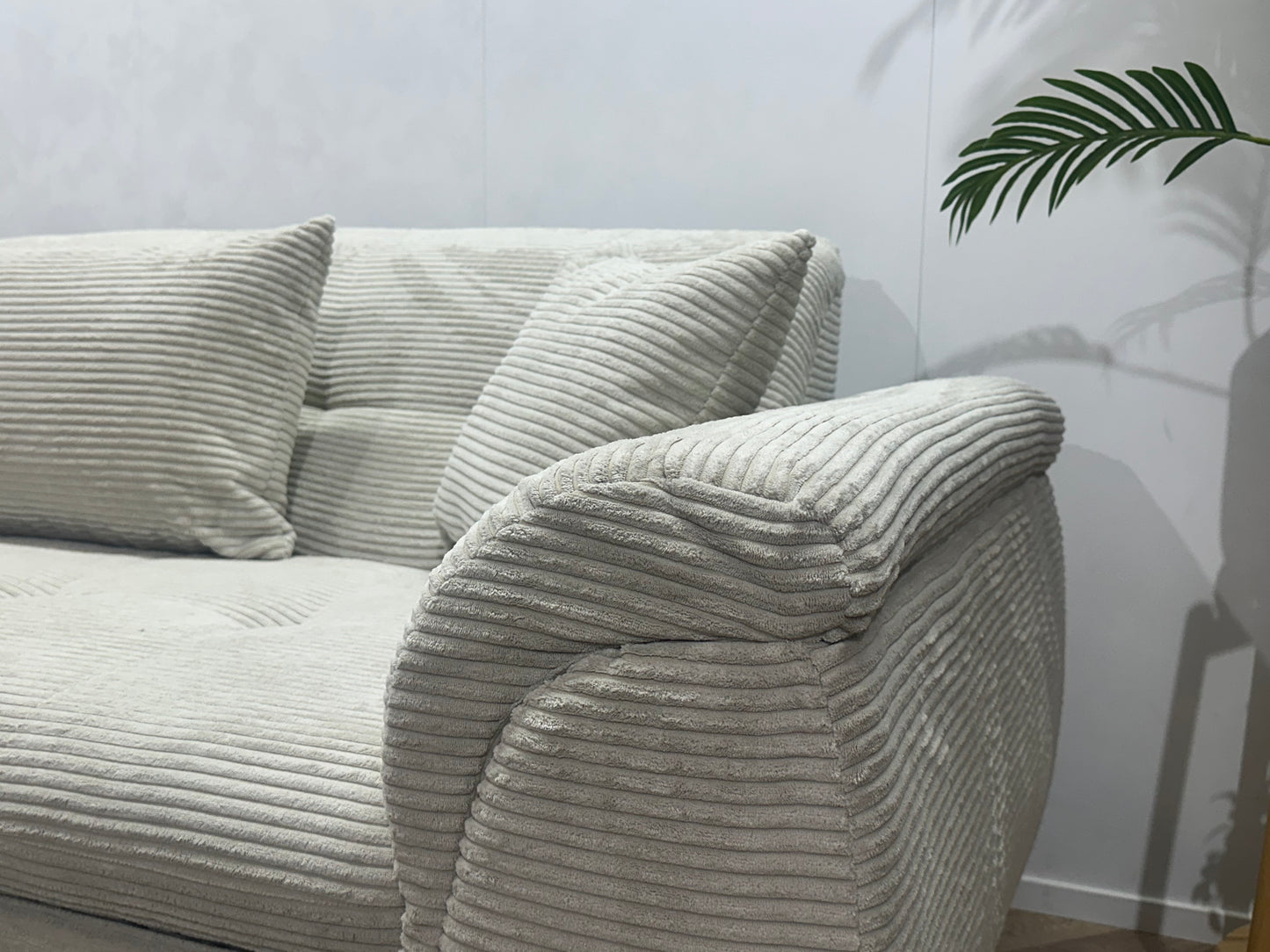 !Showroommodel! Witte Ribstof Hoekbank ~ Slaapfunctie